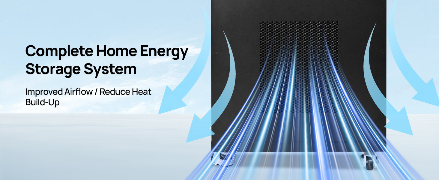 ECO-WORTHY RACK6 V3 battery cabinet rear ventilation panel with airflow illustration for heat dissipation