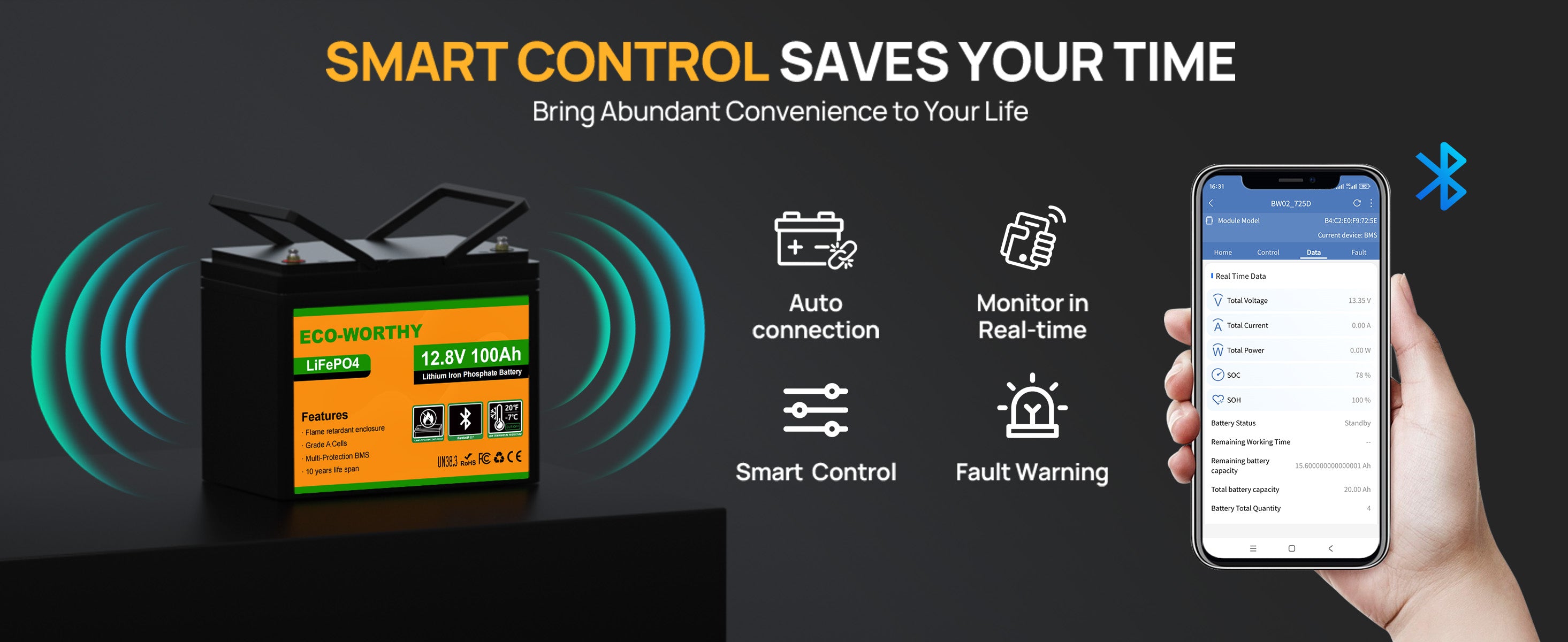 Smart control device with smartphone app on a dark background
