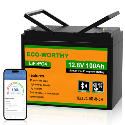LiFePO4 12V 100Ah Lithium Iron Phosphate Battery With Bluetooth And Low-temperature Protection - eco-worthy-ca