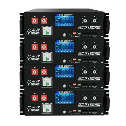Four Eco-Worthy Cubix100 Pro with multiple displays and buttons on a white background