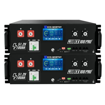 Two black Eco-Worthy Cubix100 Pro with digital display on a white background