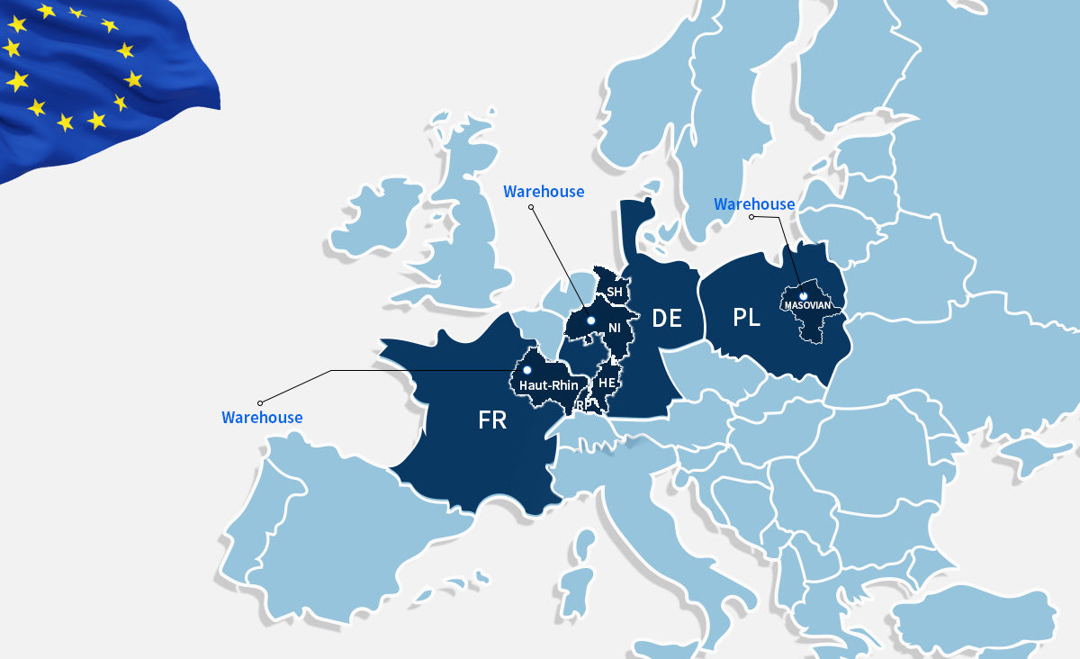 Delivery Areas and Warehouse Locations in EU