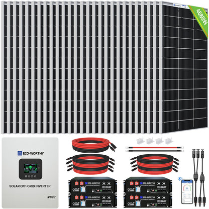 ECO-WORTHY 10kW Complete Off-grid Solar Power Kit | 4680W PV Input | 120VAC/240VAC Split Phase Output | 20.48kWh Battery Capacity - 2KW-5KW solar panel kit