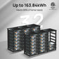 Stack of 48V 100Ah server rackbattery units with capacity details on a gray background