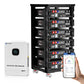 10kw Solar off-grid inverter and 51.2V 100Ah battery system with smartphone app on a white background