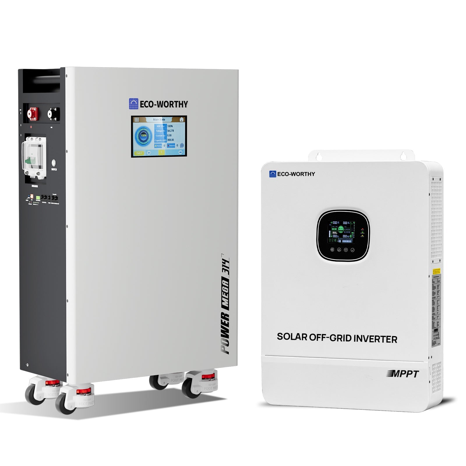 Two ECO-WORTHY solar off-grid inverters on a white background