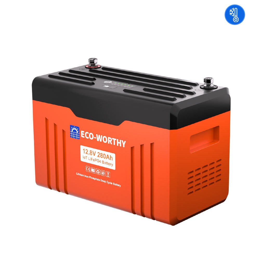 ECO - WORTHY 12V 280AH Lifepo4 Lithium Battery with SOC LEDs and Low Temp Protection - lithium battery