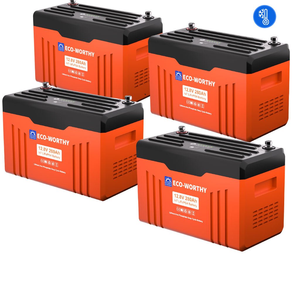 ECO - WORTHY 12V 280AH Lifepo4 Lithium Battery with SOC LEDs and Low Temp Protection - lithium battery