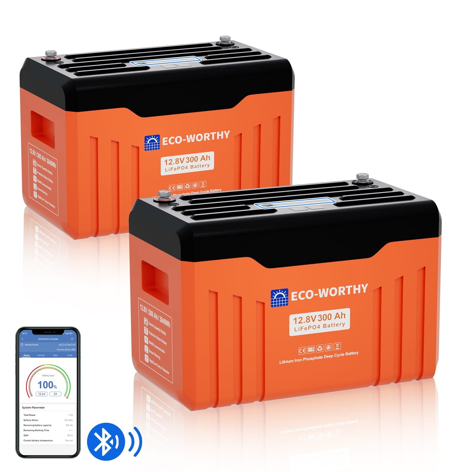 ECO - WORTHY 12V 300Ah LiFePO4 Lithium Battery with Bluetooth and Low - Temp Protection - lithium battery