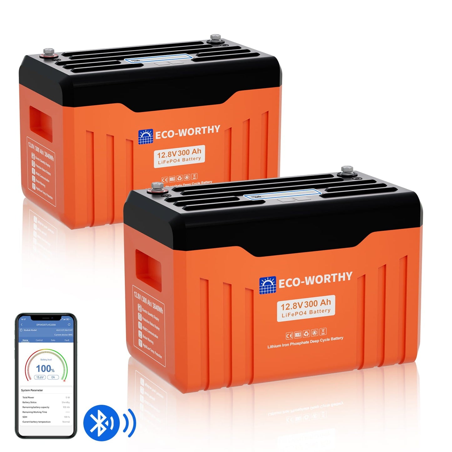 ECO - WORTHY 12V 300Ah LiFePO4 Lithium Battery with Bluetooth and Low - Temp Protection - lithium battery