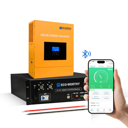 ECO - WORTHY 48V 100Ah LiFePO4 Home Backup Power+5000W 48V Off - Grid Inverter - lithium battery