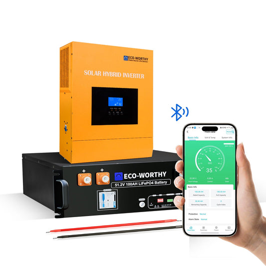 ECO - WORTHY 48V 100Ah LiFePO4 Home Backup Power+5000W 48V Off - Grid Inverter - lithium battery