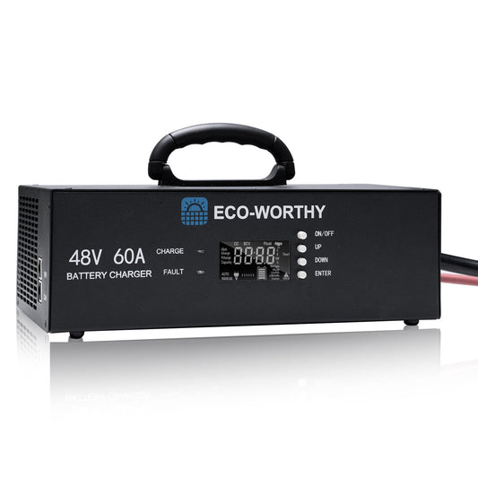 ECO - WORTHY 48V 60A Battery Charger For 48V LiFePO4 Battery | 3.2KW Max Output |120V 240V AC Input - 