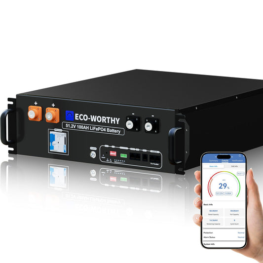 ECO - WORTHY 48V(51.2V) 100Ah LiFePO4 Server Rack Battery,3U Size With Bluetooth & Wifi(V3) - lithium battery