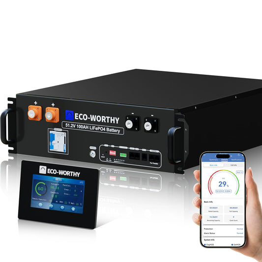 ECO - WORTHY 48V(51.2V) 100Ah LiFePO4 Server Rack Battery,5.12kWh Battery Capacity With Bluetooth & Wifi(V3) - lithium battery