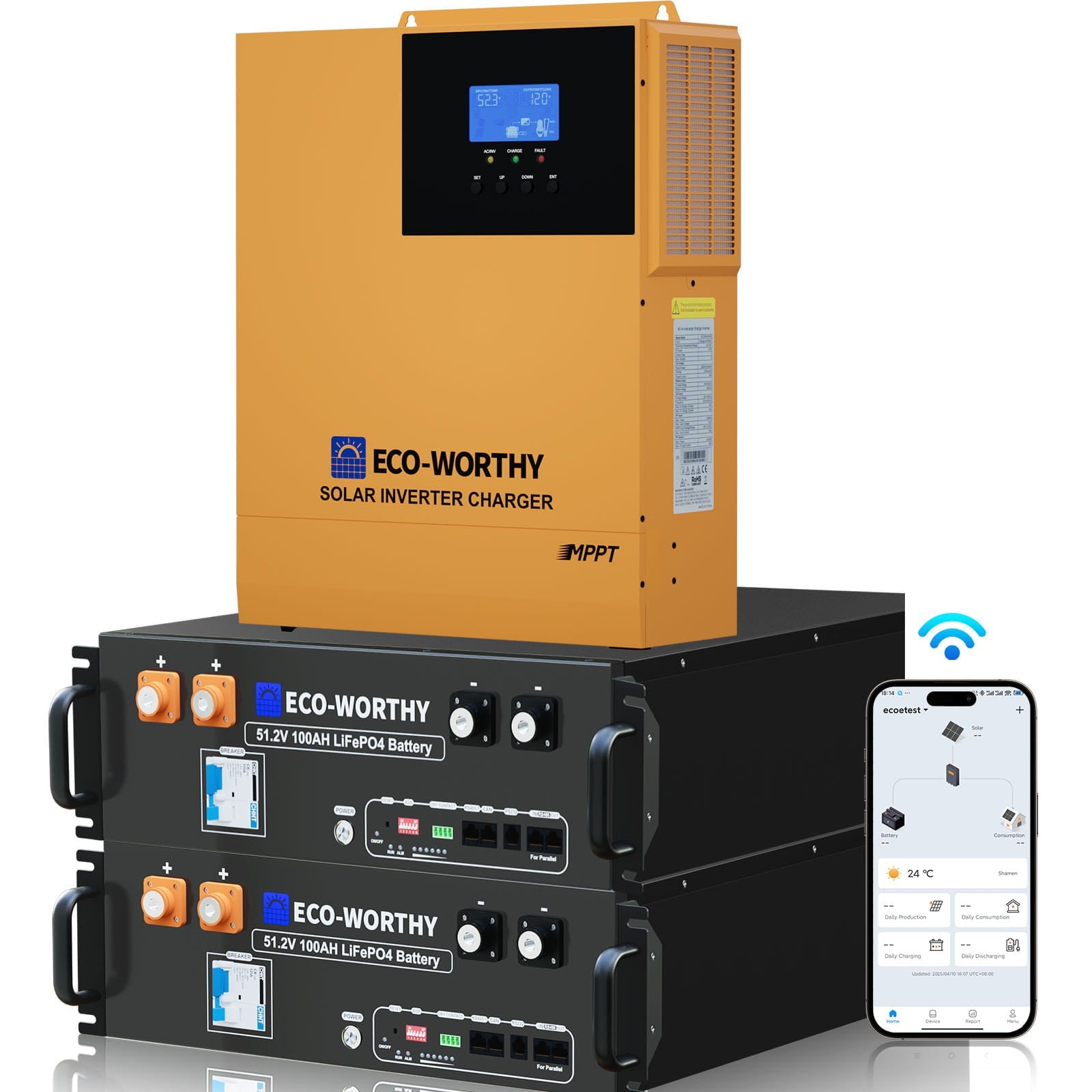 ECO - WORTHY 5.12kWh Home Backup Power with 48V 100Ah LiFePO4 Battery and 3500W 48V Off - Grid Inverter - BESS