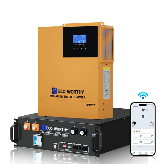 ECO - WORTHY 5.12kWh Home Backup Power with 48V 100Ah LiFePO4 Battery and 3500W 48V Off - Grid Inverter - BESS