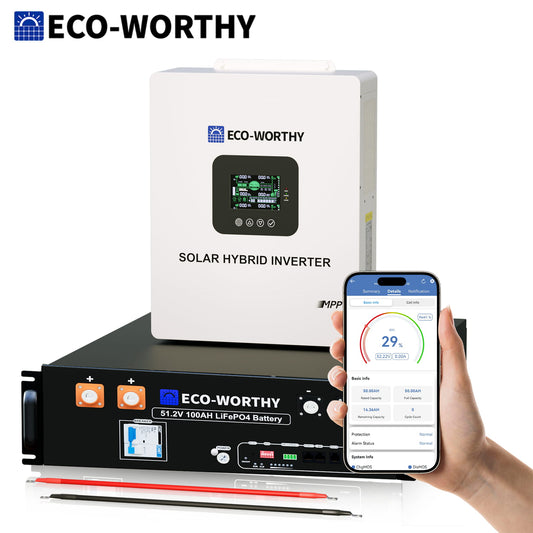ECO - WORTHY 5.12kWh Home Backup Power with 48V 100Ah LiFePO4 Battery and 5000W 48V All in One Inverter - BESS