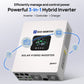 3-in-1 hybrid inverter with solar panel, controller, and charger functions on a white background