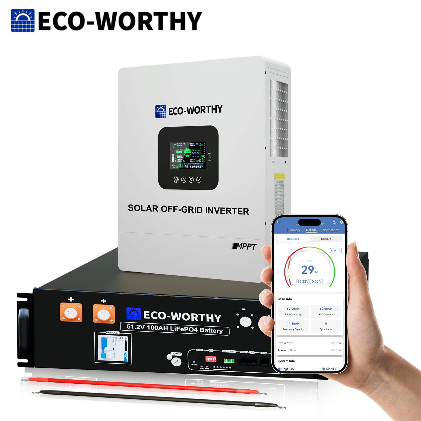 ECO - WORTHY 5KW Home Backup Power Bundle with 48V 100Ah LiFePO4 Battery and 5000W 48V All in One Inverter - BESS