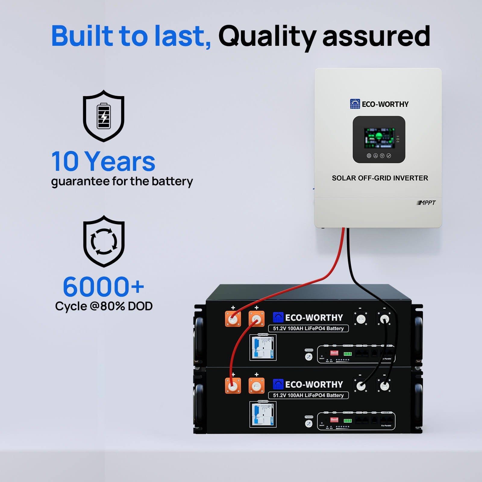 ECO-WORTHY solar off-grid inverter with batteries on a light gray background