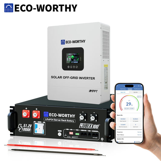 Eco - Worthy 5kW Home Backup Solar Power Bundle | 51.2V 100Ah LiFePO4 Battery and 5000W AIO Inverter - BESS