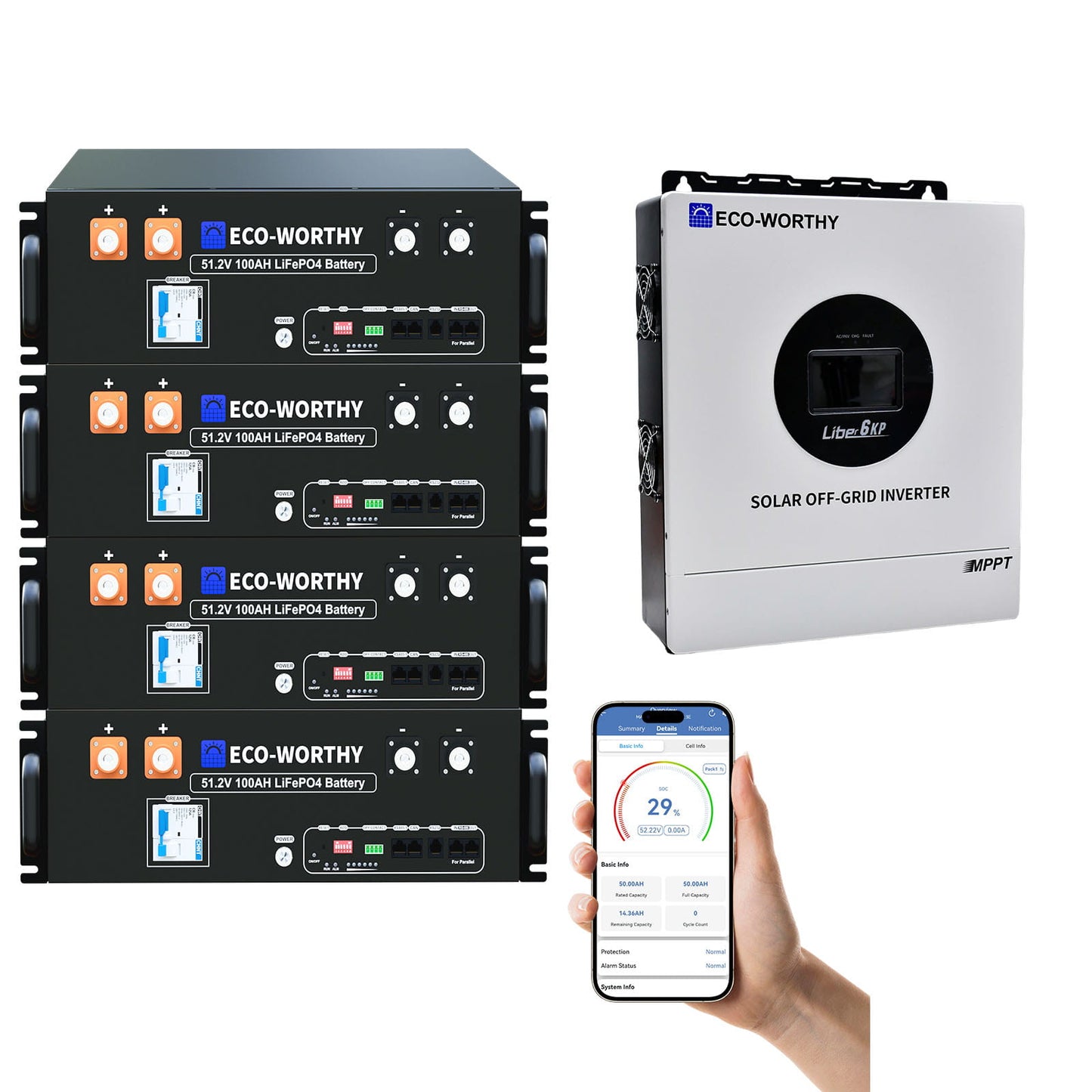 ECO - WORTHY 6KW Home Backup Solar Power Bundle, 48V 100Ah LiFePO4 Battery and 6000W Solar Off - grid Split - phase AIO Inverter - BESS