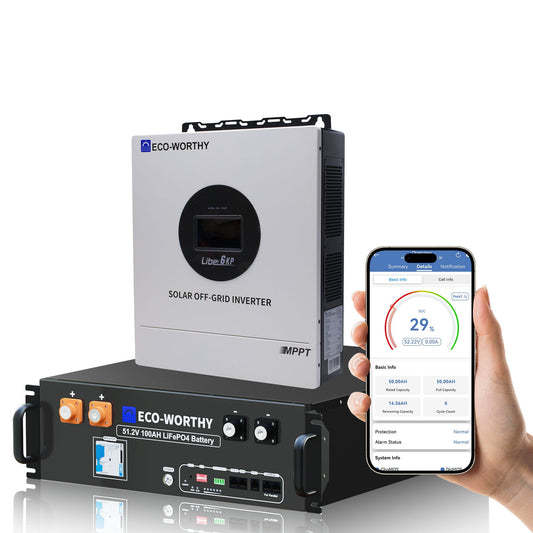 ECO - WORTHY 6KW Home Backup Solar Power Bundle, 48V 100Ah LiFePO4 Battery and 6000W Solar Off - grid Split - phase AIO Inverter - BESS