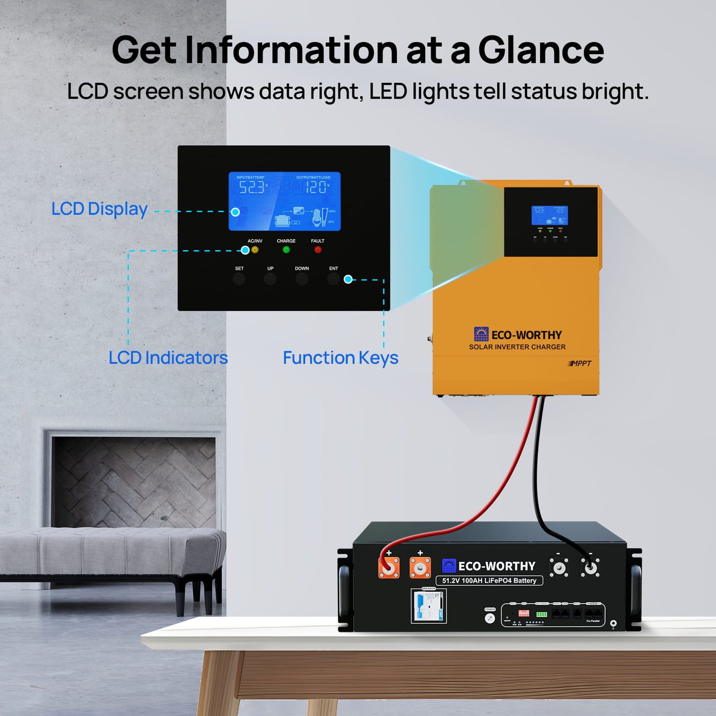 ECO - WORTHY All - In - One 3500W 48V Solar Power Inverter for Off Grid System| 80A MPPT Controller and 48V DC to 120V AC Pure Sine Wave | Parallel Supportable & Remote Monitoring - Inverter