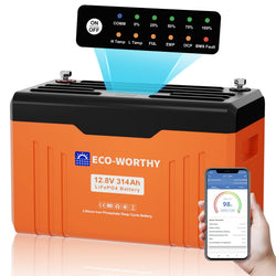 Eco-Worthy EnergyTrek 12V 314Ah Lifepo4 Lithium Battery | Bluetooth with SOC LEDs and Low Temp Protection