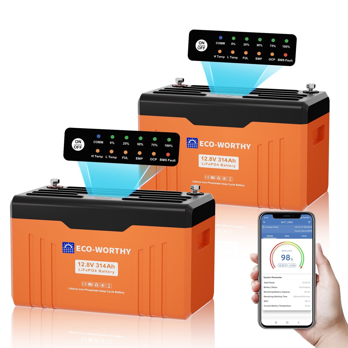Eco-Worthy EnergyTrek 12V 314Ah Lifepo4 Lithium Battery | Bluetooth with SOC LEDs and Low Temp Protection - lithium battery