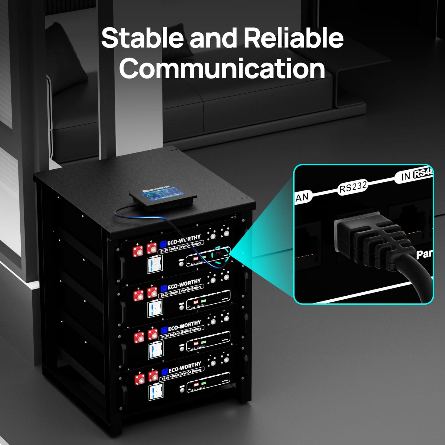 ECO - WORTHY ESM100 Touchable Display Battery Monitor for 48V 100AH LiFePO4 Server Rack Battery(V3) - battery accessories