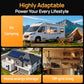 Collage of RV camping, home energy storage, and off-grid living with text 'Highly Adaptable Power Your Every Lifestyle'.