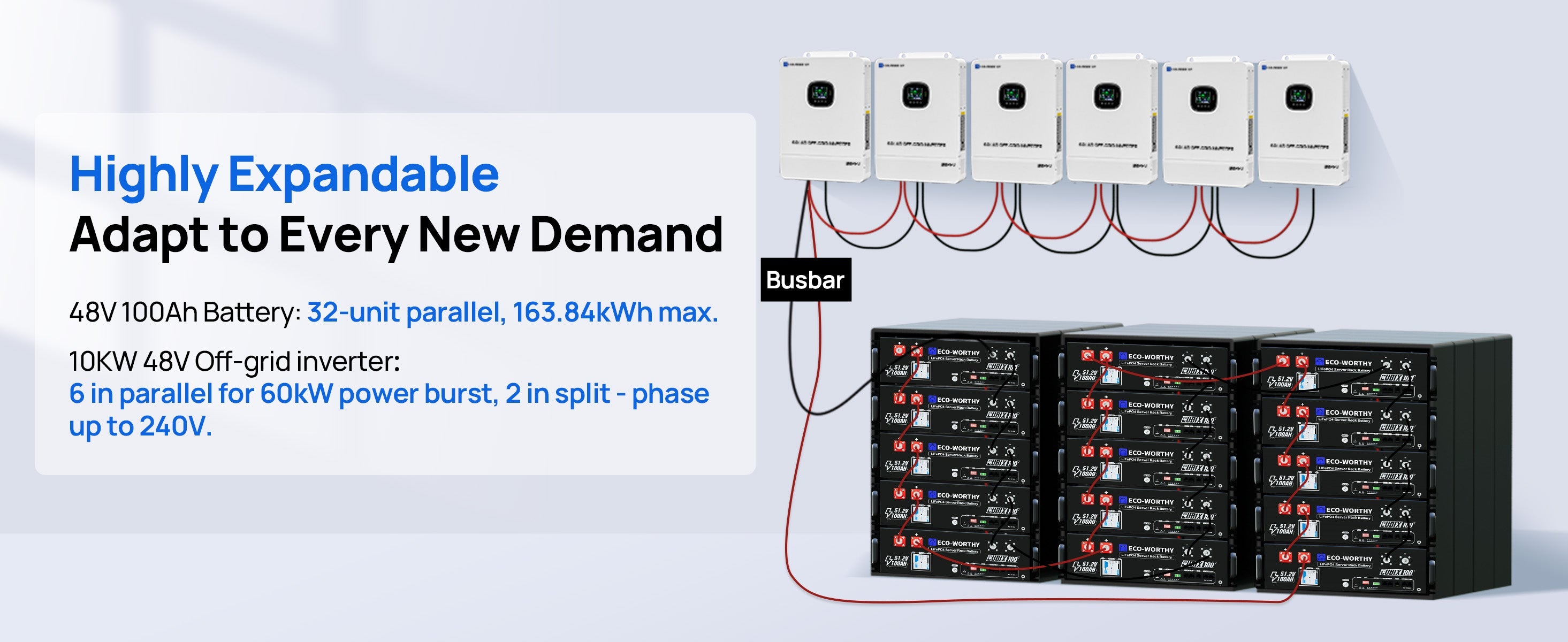 Battery system with wiring and technical specifications on a white background