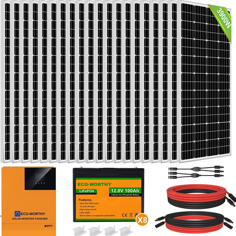 4000W 48V (20x195W) Complete MPPT Off Grid Solar Kit with 5kW Inverter + 9.6kWh Lithium