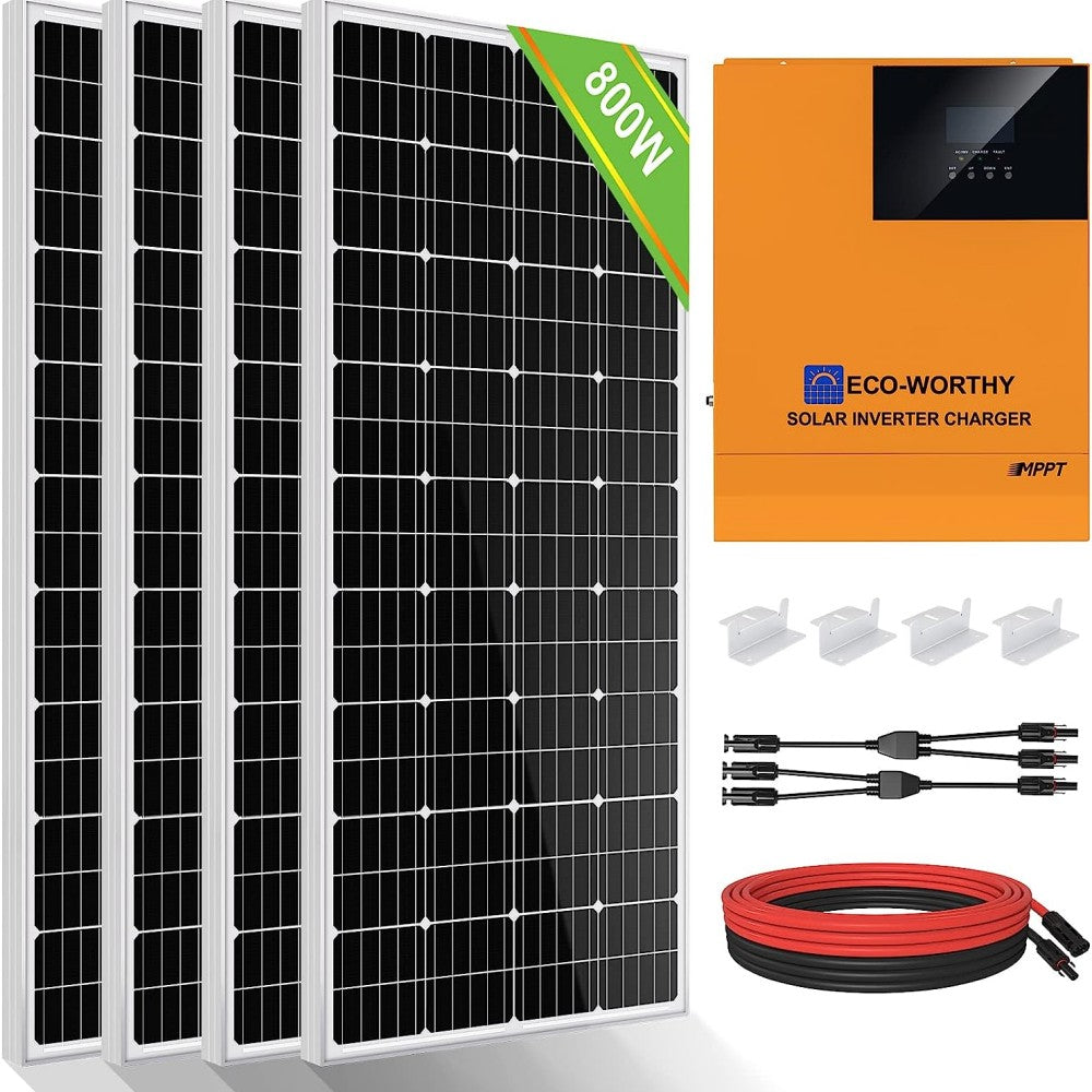 780W 24V (4x195W) Complete MPPT Off Grid Solar Kit with 3kW Inverter + 2.4kWh Lithium
