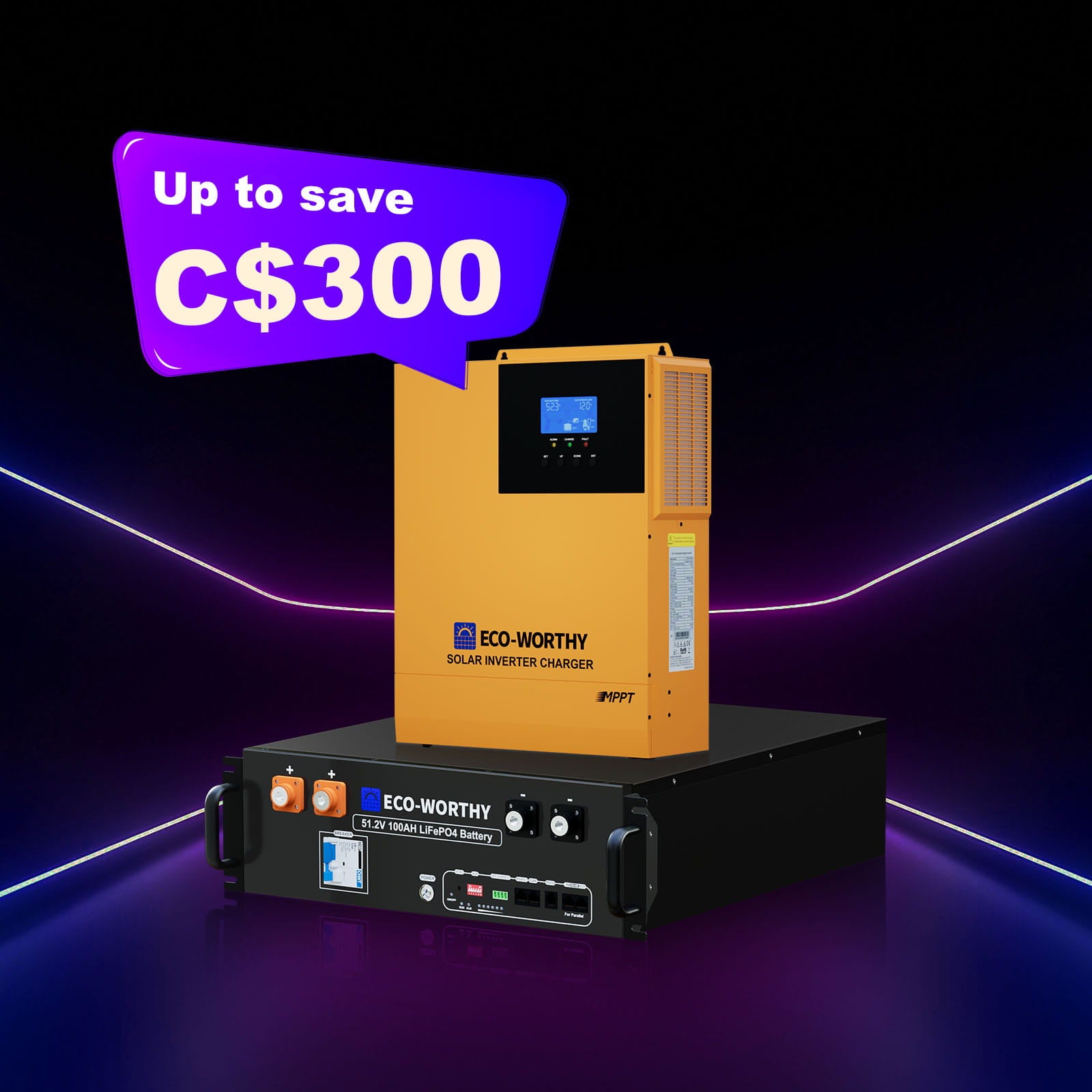 ECO-WORTHY 3.5KW Home Backup Power with 48V 100Ah LiFePO4 Battery and 3500W 48V Off-Grid Inverter