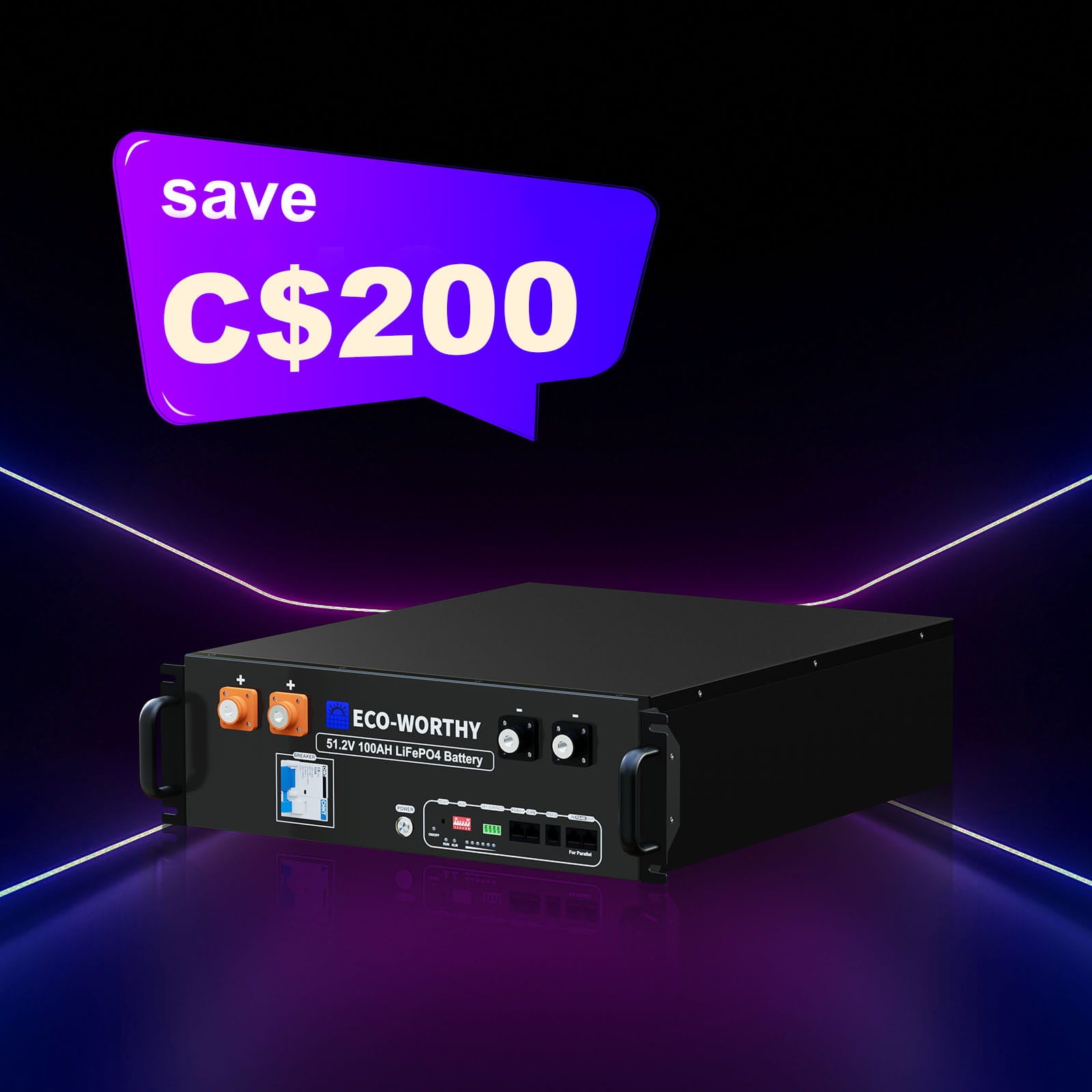 ECO-WORTHY 48V(51.2V)100Ah LiFeP04Server Rack Battery,5.12kWh With Bluetooth& Wifi(V3),Buy Batteries Get A Free Monitoror Rack