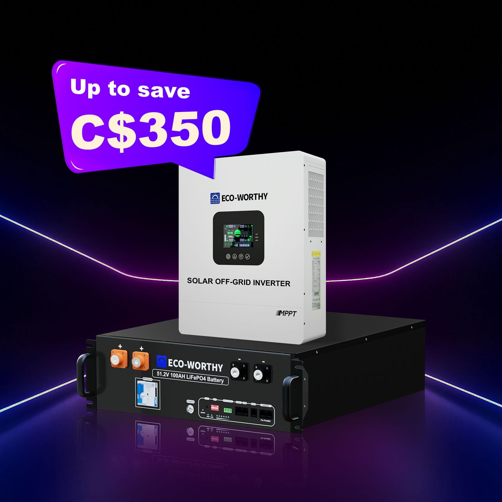 ECO-WORTHY 5KW Home Backup Power Bundle with 48V 100Ah LiFePO4 Battery and 5000W 48V All in One Inverter