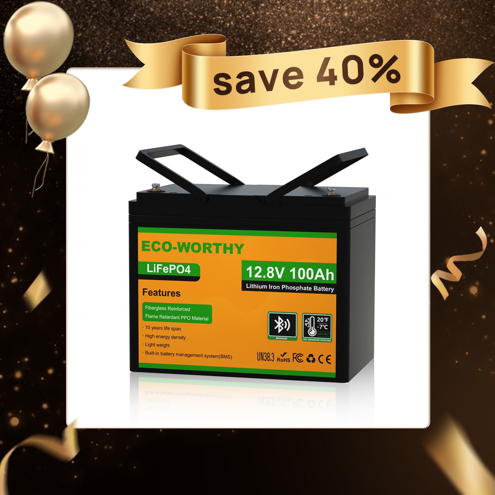 LiFePo4 12V 100Ah Lithiumlron Phosphate Battery WithBluetooth And Low-temperature Protection