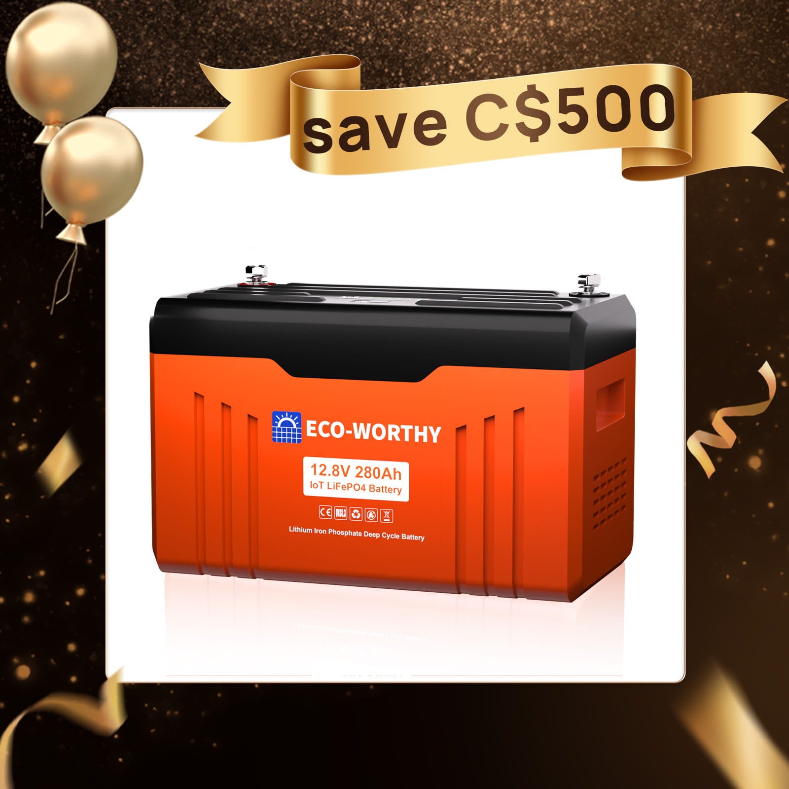 12V 280AH Lifepo4 LithiumBattery Bluetooth with socLEDs and Low Temp Protection