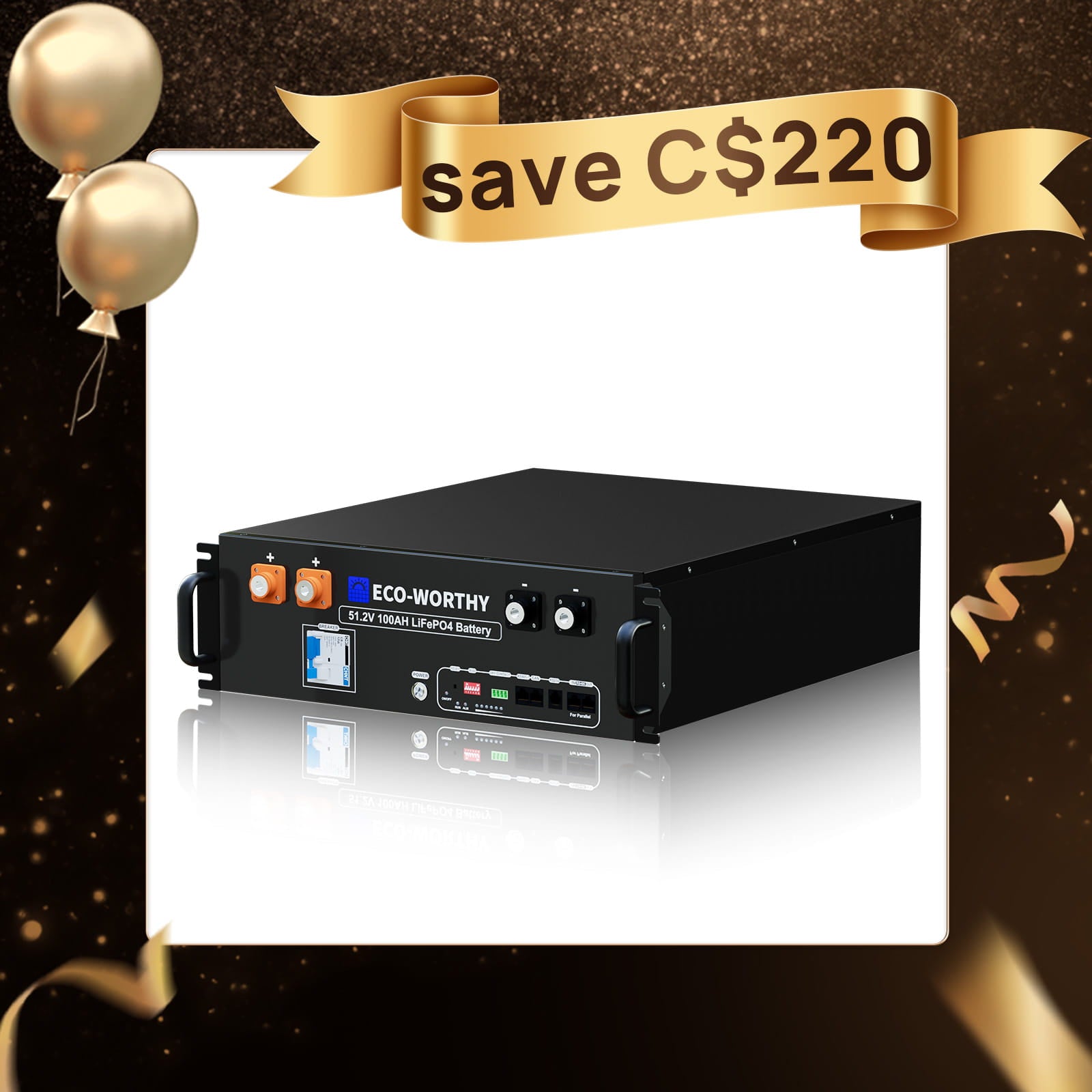 ECO-WORTHY 48V(51.2V)100Ah LiFeP04Server Rack Battery,5.12kWh With Bluetooth& Wifi(V3),Buy Batteries Get A Free Monitoror Rack