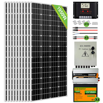 1950W 24V (10x195W) Complete Off Grid Solar Kit