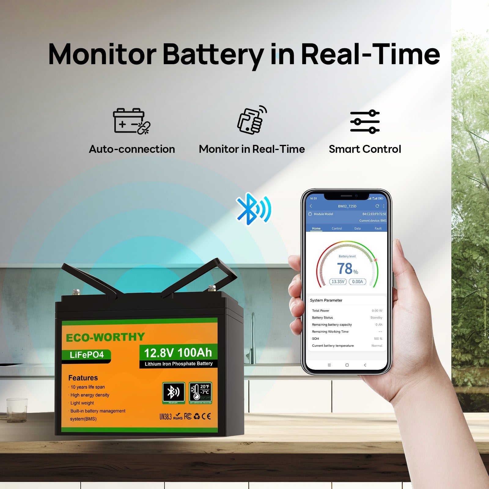 ECO-WORTHY battery with smartphone app for real-time monitoring