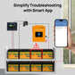 Solar off-grid inverter system with batteries and a smart app on a smartphone.