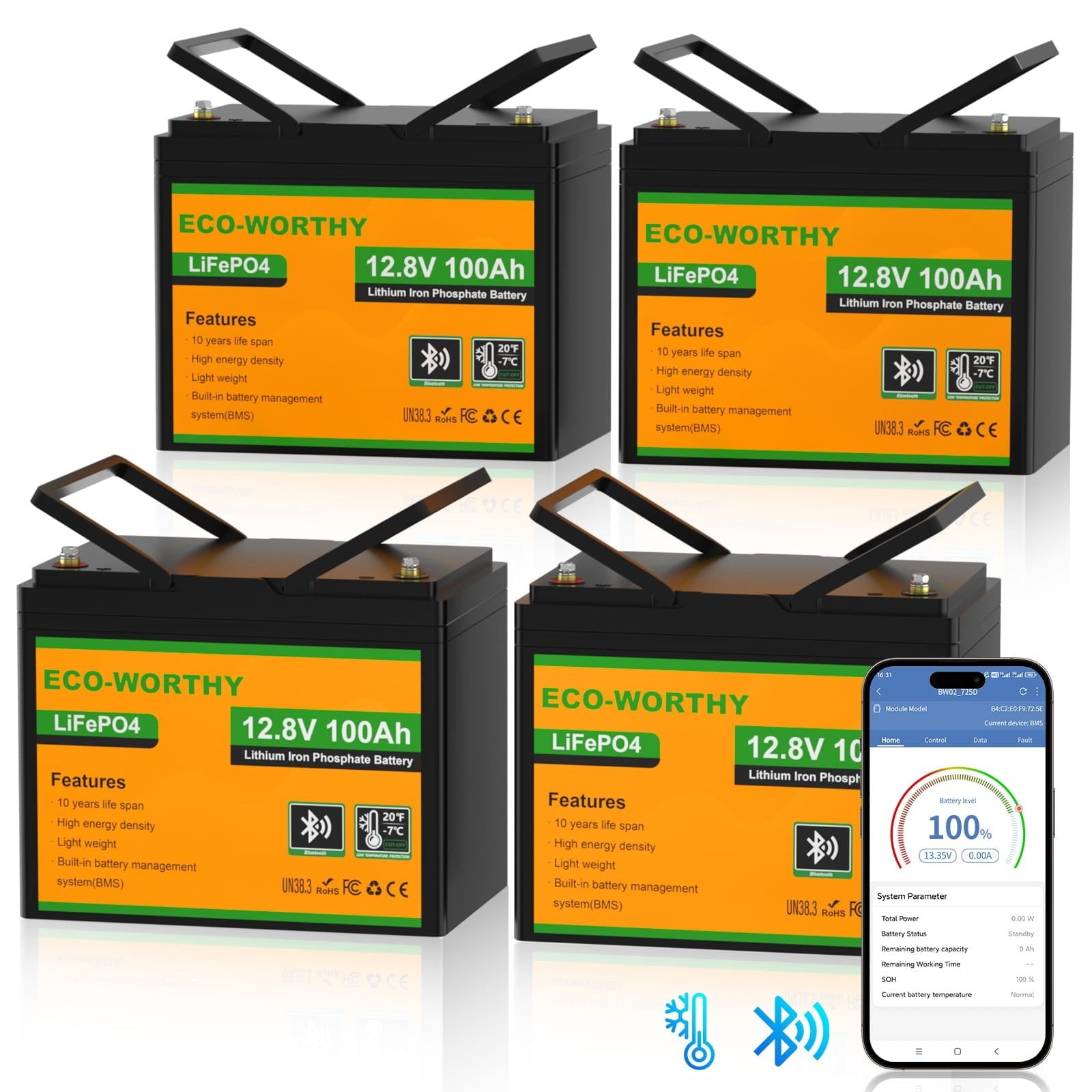 LiFePO4 12V 100Ah Lithium Iron Phosphate Battery With Bluetooth And Low - temperature Protection - lithium battery