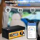ECO WORTHY LiFePO4 12V 280Ah Lithium Iron Phosphate Battery With Bluetooth And Low-temperature Protection with smartphone displaying battery monitoring app on a blurred car interior background