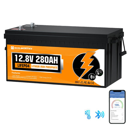 Eco-Worthy LiFePO4 12V 280Ah Lithium Iron Phosphate Battery With Bluetooth And Low - temperature Protection - lithium battery