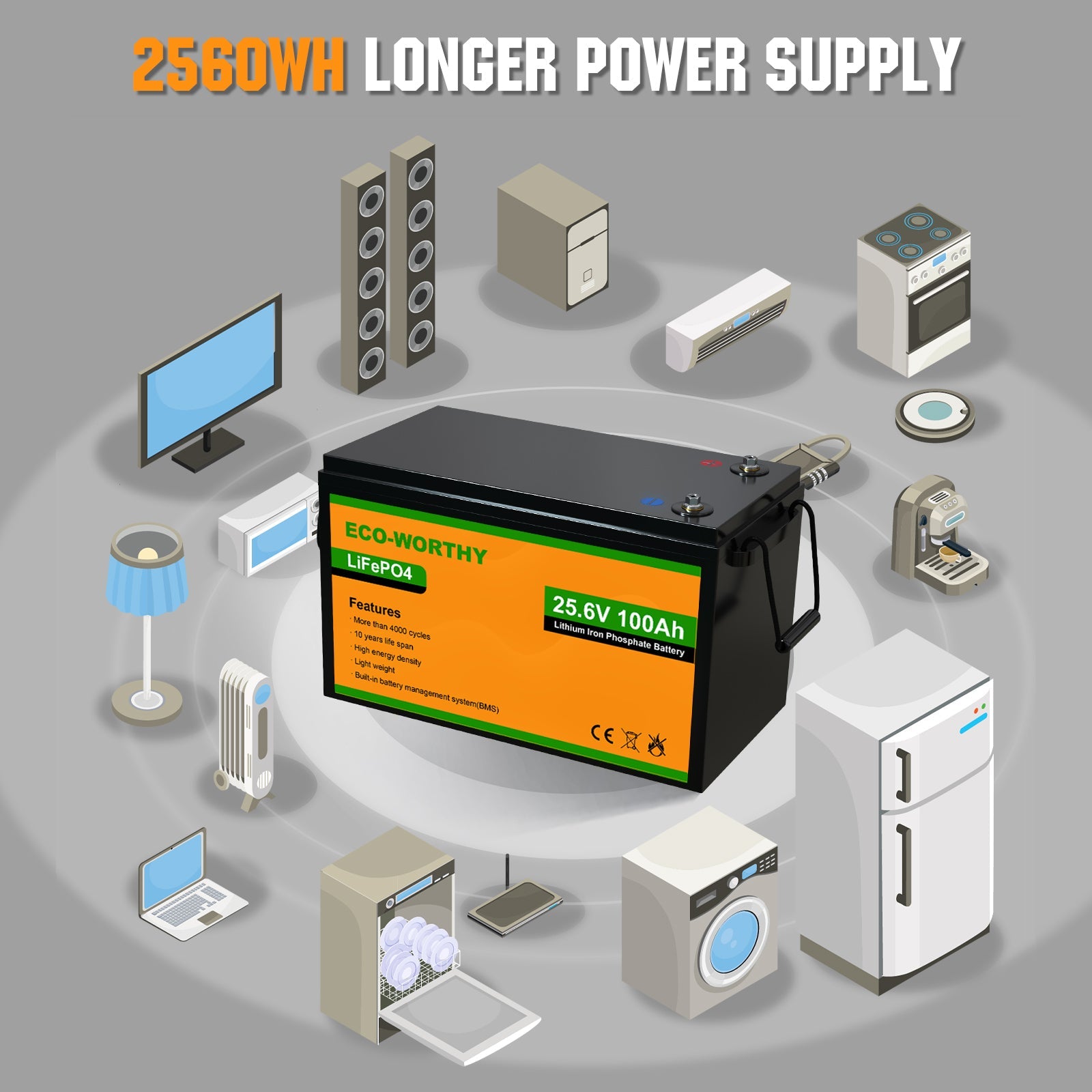 LiFePO4 24V 100Ah Lithium Iron Phosphate Battery - lithium battery