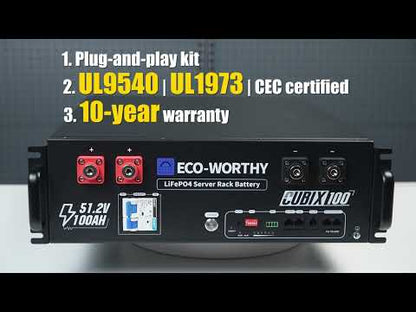 Eco-Worthy Cubix100 | 48V 100Ah LiFePO4 Server Rack Battery | UL9540 | UL1973 | UL9540A | CEC Listed